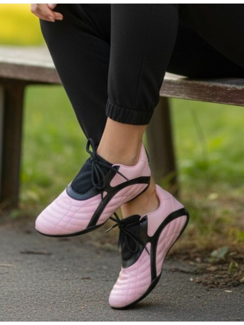 Womens Pink & Black Lace-Up Soft Sole Shoes Lightweight & Comfortable For Casual